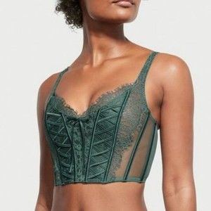 Victoria's Secret Dream Angels Lace Unlined Non Wired Corset Bra Top Green NWT